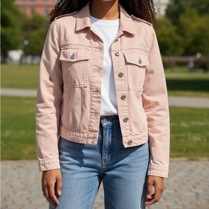 This is a Gap light pink soft denim jacket.